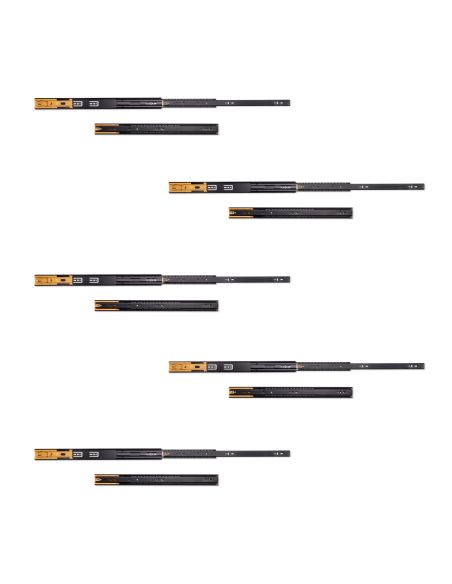 Emuca Lotto di 5 set guide per cassetti, a sfera, altezza 45 mm, profondità 500 mm, estraibili, chiusura soft, Nera