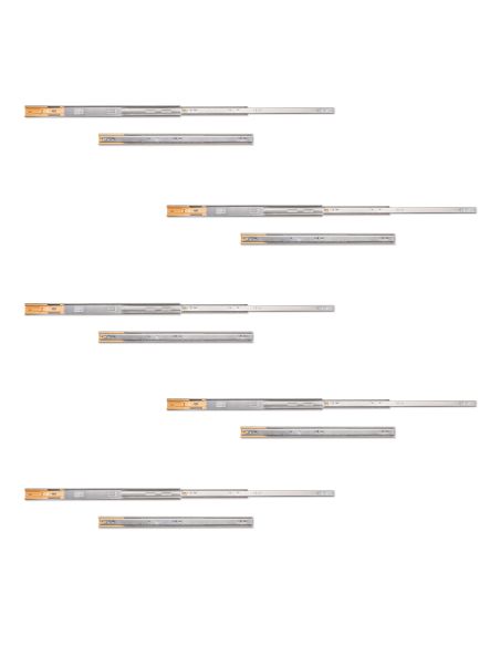 Emuca Kit guide per cassetti, a sfera, 45 x 600 mm, estrazione totale, chiusura soft, Zincato, 5 u.