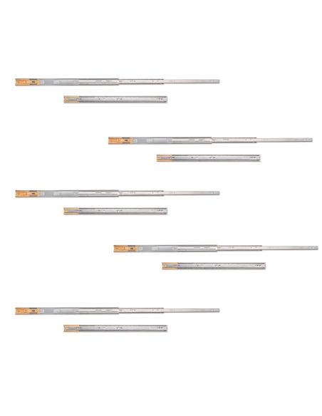 Emuca Kit guide per cassetti, a sfera, 45 x 650 mm, estrazione totale, chiusura soft, Zincato, 5 u.