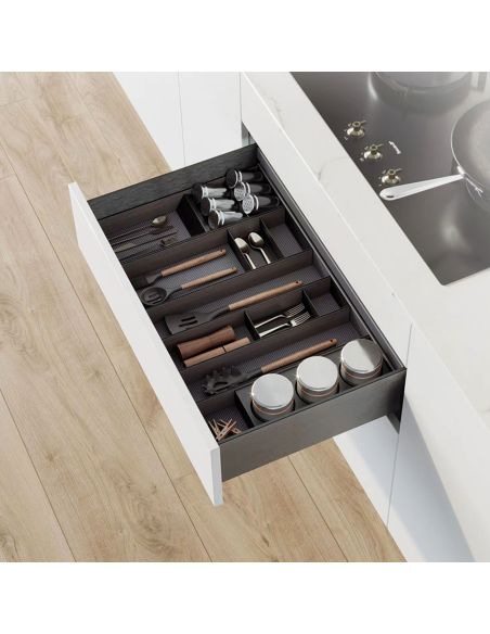 Emuca Organizzatore per cassetto Orderbox, 100x470 mm, Acciaio e Legno, Grigio antracite