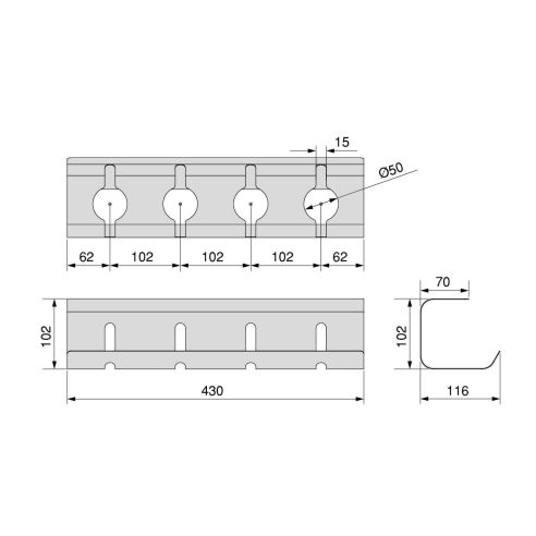 Emuca Lotto di 2 Portacavi da sotto tavolo, Lunghezza 430 mm, Acciaio, Verniciato nero