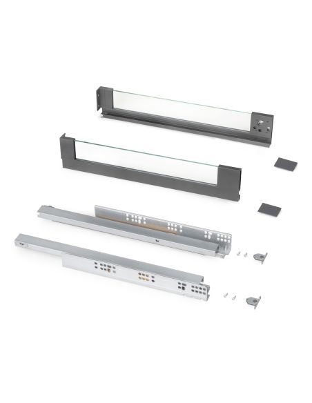 Emuca cassetto esterno Vertex 40 kg con laterale in vetro 93 mm di altezza, 450 mm di profondità, Grigio, Alluminio e Vetro