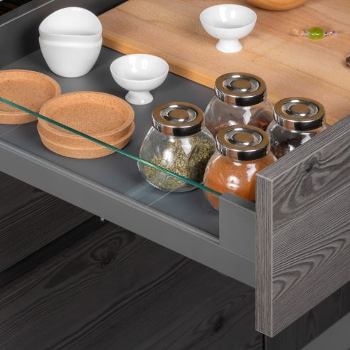 Emuca cassetto esterno Vertex 40 kg con laterale in vetro 93 mm di altezza, 450 mm di profondità, Grigio, Alluminio e Vetro