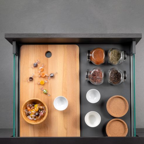 Emuca cassetto esterno Vertex 40 kg con laterale in vetro 93 mm di altezza, 450 mm di profondità, Grigio, Alluminio e Vetro