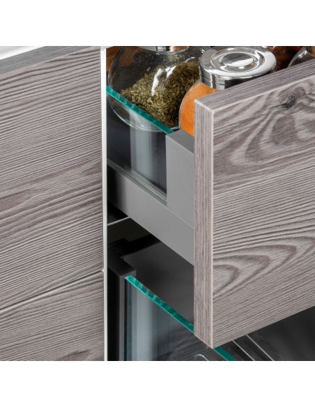 Emuca cassetto esterno Vertex 40 kg con laterale in vetro 93 mm di altezza, 450 mm di profondità, Grigio, Alluminio e Vetro