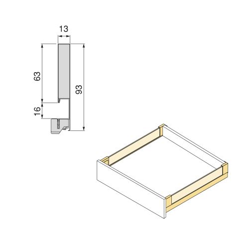Emuca cassetto esterno Vertex 40 kg con laterale in vetro 93 mm di altezza, 450 mm di profondità, Grigio, Alluminio e Vetro