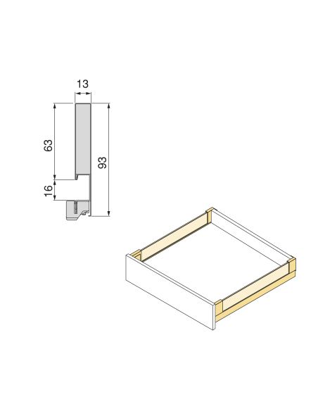 Emuca cassetto esterno Vertex 40 kg con laterale in vetro 93 mm di altezza, 450 mm di profondità, Grigio, Alluminio e Vetro