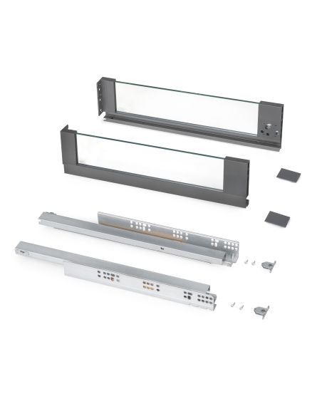 Emuca cassetto esterno Vertex 40 kg con laterale in vetro 131 mm di altezza, 450 mm di profondità, Grigio, Alluminio e Vetro