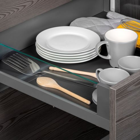 Emuca cassetto esterno Vertex 40 kg con laterale in vetro 131 mm di altezza, 450 mm di profondità, Grigio, Alluminio e Vetro