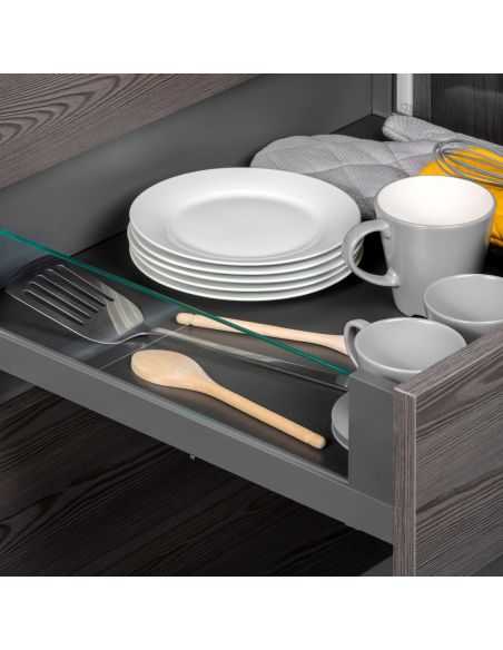 Emuca cassetto esterno Vertex 40 kg con laterale in vetro 131 mm di altezza, 450 mm di profondità, Grigio, Alluminio e Vetro