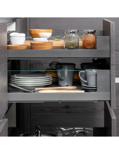 Emuca cassetto esterno Vertex 40 kg con laterale in vetro 131 mm di altezza, 450 mm di profondità, Grigio, Alluminio e Vetro