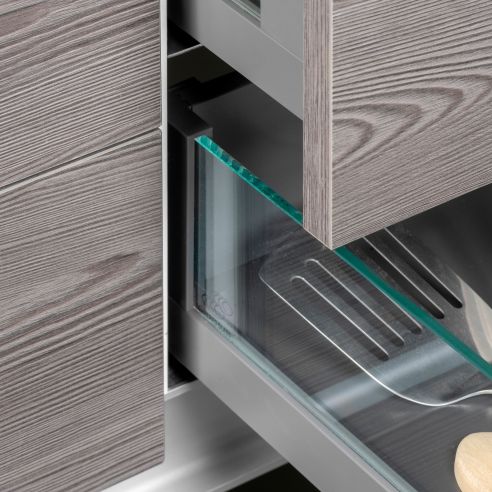 Emuca cassetto esterno Vertex 40 kg con laterale in vetro 131 mm di altezza, 450 mm di profondità, Grigio, Alluminio e Vetro