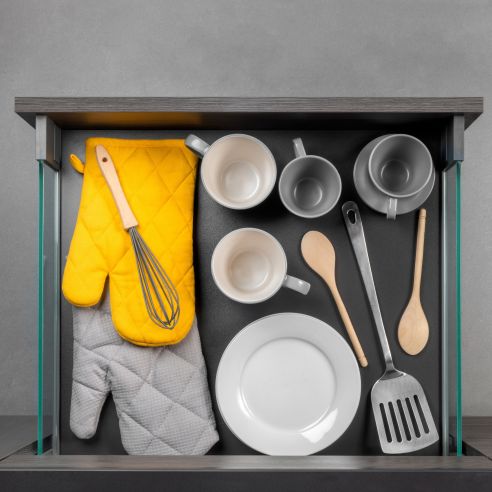 Emuca cassetto esterno Vertex 40 kg con laterale in vetro 131 mm di altezza, 450 mm di profondità, Grigio, Alluminio e Vetro