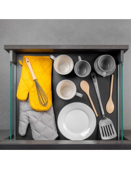 Emuca cassetto esterno Vertex 40 kg con laterale in vetro 131 mm di altezza, 450 mm di profondità, Grigio, Alluminio e Vetro