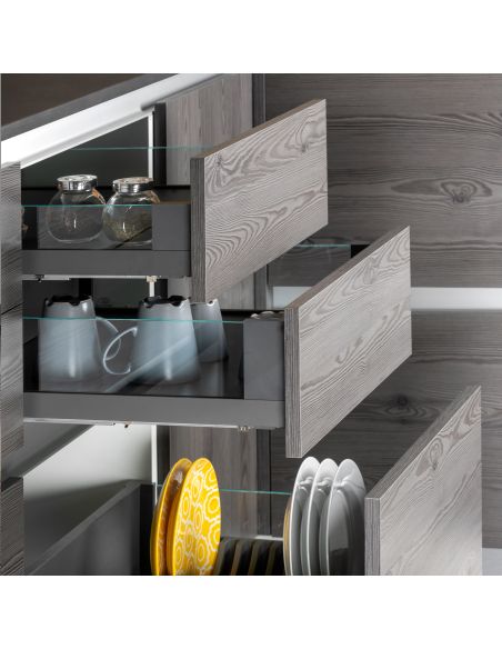 Emuca cassetto esterno Vertex 40 kg con laterale in vetro 131 mm di altezza, 450 mm di profondità, Grigio, Alluminio e Vetro