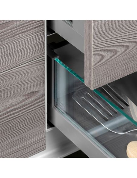 Emuca cassetto esterno Vertex 40 kg con laterale in vetro 131 mm di altezza, 500 mm di profondità, Grigio, Alluminio e Vetro