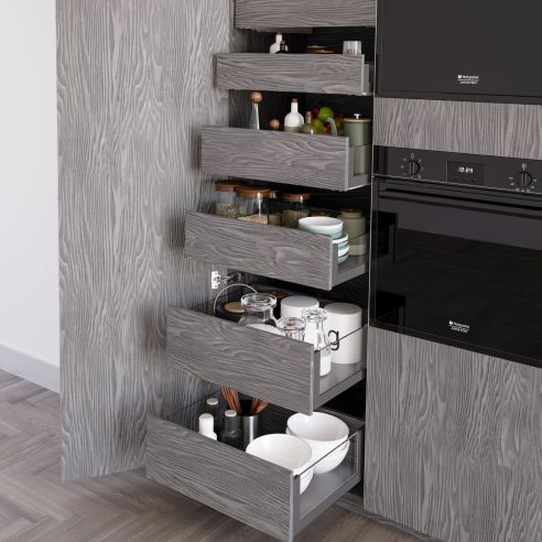 Emuca cassetto esterno Vertex 40 kg con laterale in vetro 131 mm di altezza, 500 mm di profondità, Grigio, Alluminio e Vetro