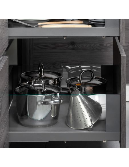 Emuca cassetto esterno Vertex 40 kg con laterale in vetro 178 mm di altezza, 450 mm di profondità, Grigio, Alluminio e Vetro