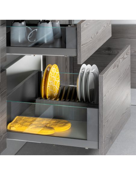 Emuca cassetto esterno Vertex 40 kg con laterale in vetro 178 mm di altezza, 450 mm di profondità, Grigio, Alluminio e Vetro