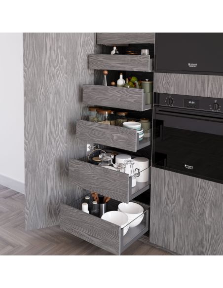 Emuca cassetto esterno Vertex 40 kg con laterale in vetro 178 mm di altezza, 450 mm di profondità, Grigio, Alluminio e Vetro