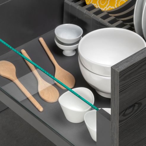 Emuca cassetto esterno Vertex 40 kg con laterale in vetro 178 mm di altezza, 500 mm di profondità, Grigio, Alluminio e Vetro