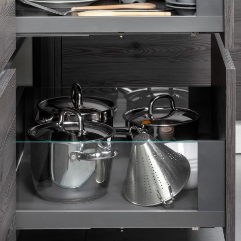 Emuca cassetto esterno Vertex 40 kg con laterale in vetro 178 mm di altezza, 500 mm di profondità, Grigio, Alluminio e Vetro