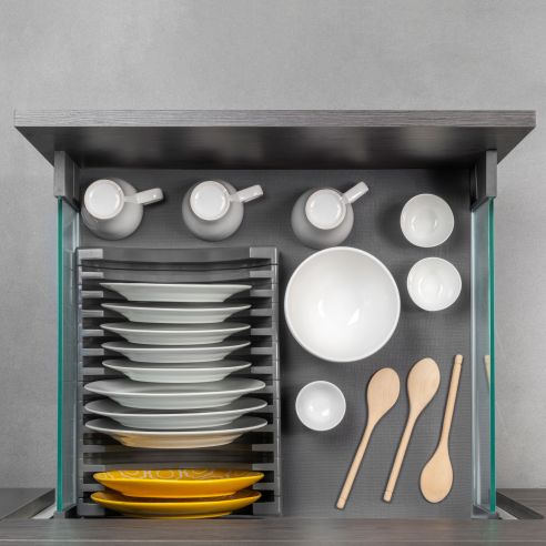 Emuca cassetto esterno Vertex 40 kg con laterale in vetro 178 mm di altezza, 500 mm di profondità, Grigio, Alluminio e Vetro