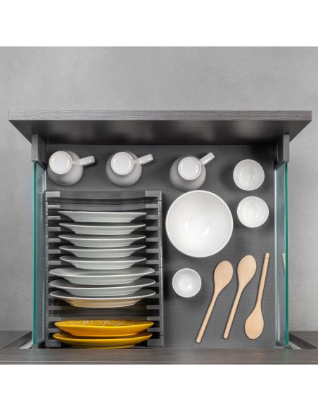 Emuca cassetto esterno Vertex 40 kg con laterale in vetro 178 mm di altezza, 500 mm di profondità, Grigio, Alluminio e Vetro