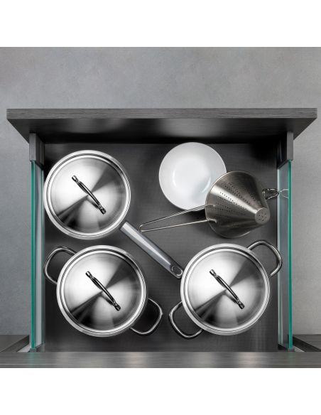 Emuca cassetto esterno Vertex 40 kg con laterale in vetro 178 mm di altezza, 500 mm di profondità, Grigio, Alluminio e Vetro