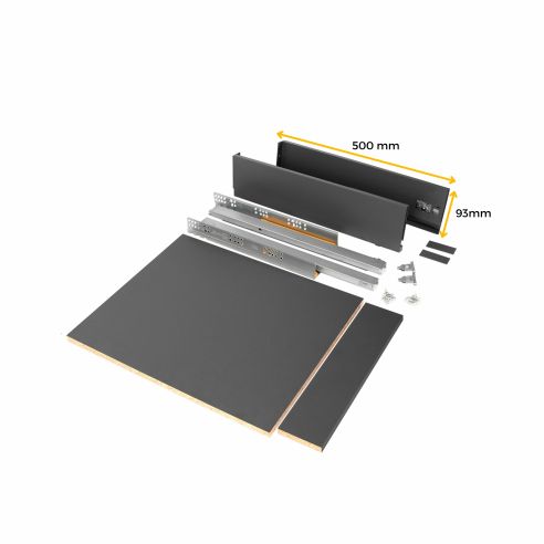 Emuca Kit cassetto per cucina o bagno Vertex di altezza 93 mm con pannelli inclusi., 450, Verniciato bianco, Vari