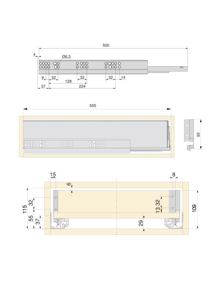 Emuca Kit cassetto per cucina o bagno Vertex di altezza 93 mm con pannelli inclusi., 450, Grigio antracite, Vari