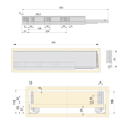 Emuca Kit cassetto per cucina o bagno Vertex di altezza 93 mm con pannelli inclusi., 600, Verniciato bianco, Vari