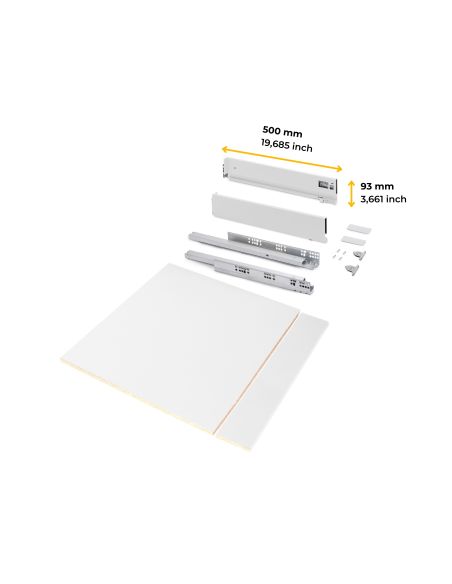 Emuca Kit cassetto per cucina o bagno Vertex di altezza 93 mm con pannelli inclusi., 600, Verniciato bianco, Vari