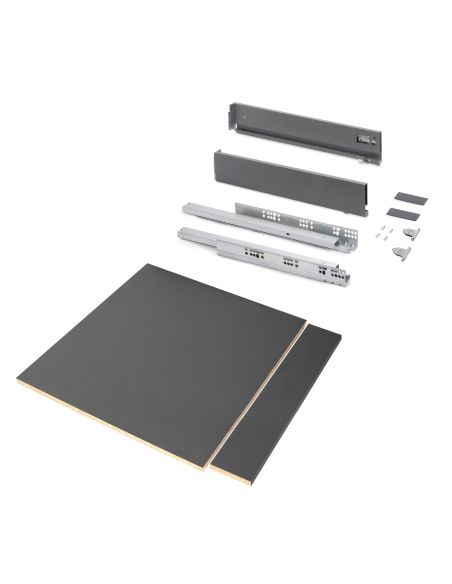 Emuca Kit cassetto per cucina o bagno Vertex di altezza 93 mm con pannelli inclusi., 600, Grigio antracite, Vari