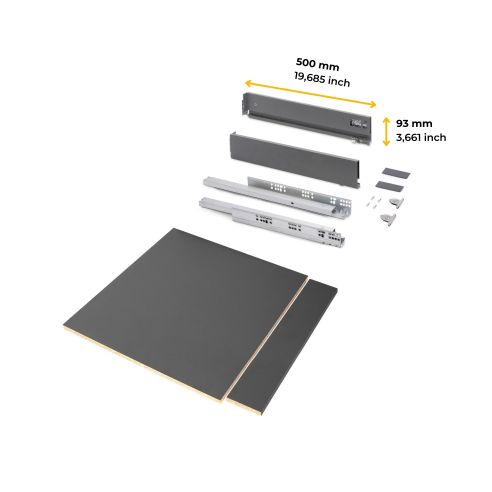 Emuca Kit cassetto per cucina o bagno Vertex di altezza 93 mm con pannelli inclusi., 600, Grigio antracite, Vari