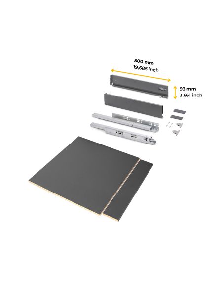 Emuca Kit cassetto per cucina o bagno Vertex di altezza 93 mm con pannelli inclusi., 600, Grigio antracite, Vari