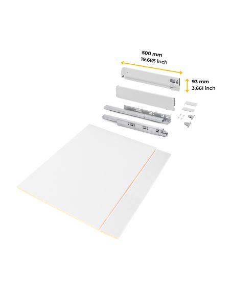 Emuca Kit cassetto per cucina o bagno Vertex di altezza 93 mm con pannelli inclusi., 900, Verniciato bianco, Vari