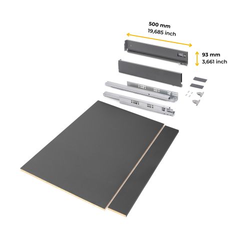 Emuca Kit cassetto per cucina o bagno Vertex di altezza 93 mm con pannelli inclusi., 900, Grigio antracite, Vari