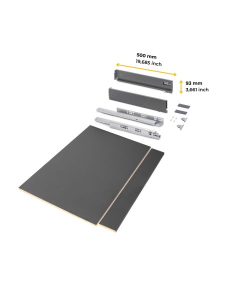Emuca Kit cassetto per cucina o bagno Vertex di altezza 93 mm con pannelli inclusi., 900, Grigio antracite, Vari