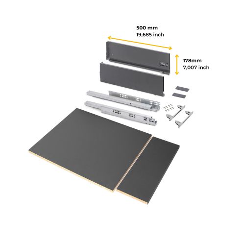 Emuca Kit cassetto per cucina o bagno Vertex di altezza 178 mm con pannelli inclusi., 450, Grigio antracite, Vari