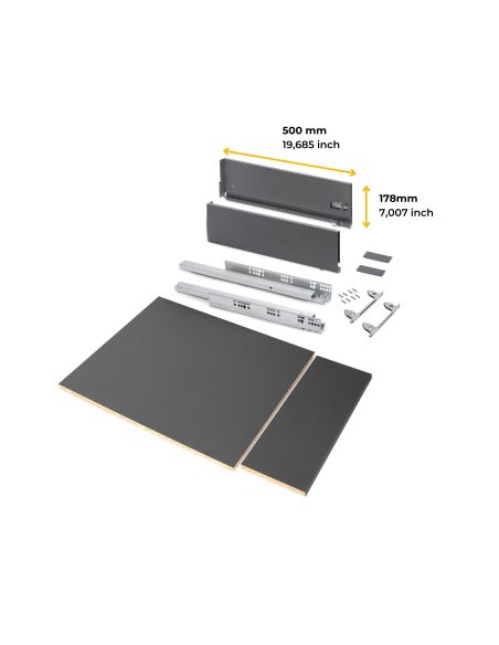 Emuca Kit cassetto per cucina o bagno Vertex di altezza 178 mm con pannelli inclusi., 450, Grigio antracite, Vari