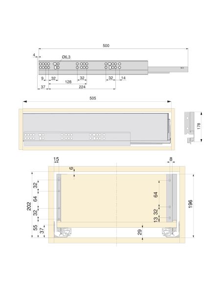 Emuca Kit cassetto per cucina o bagno Vertex di altezza 178 mm con pannelli inclusi., 900, Verniciato bianco, Vari