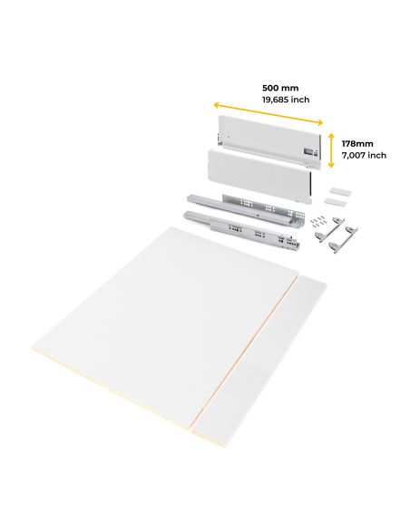 Emuca Kit cassetto per cucina o bagno Vertex di altezza 178 mm con pannelli inclusi., 900, Verniciato bianco, Vari
