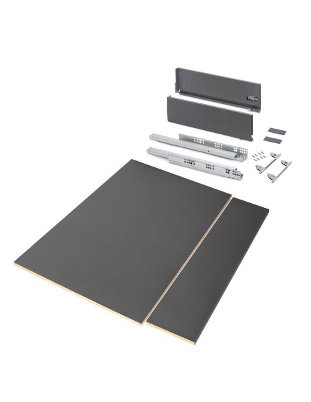 Emuca Kit cassetto per cucina o bagno Vertex di altezza 178 mm con pannelli inclusi., 900, Grigio antracite, Vari