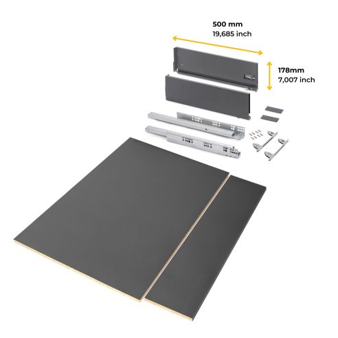 Emuca Kit cassetto per cucina o bagno Vertex di altezza 178 mm con pannelli inclusi., 900, Grigio antracite, Vari