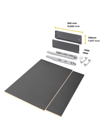 Emuca Kit cassetto per cucina o bagno Vertex di altezza 178 mm con pannelli inclusi., 900, Grigio antracite, Vari