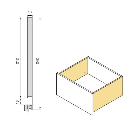 Emuca Cassetto esterno Vertex 60kg, altezza 242mm, profondità 450mm, Acciaio, Verniciato alluminio