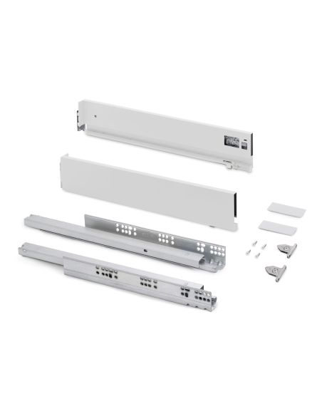 Emuca Cassetto esterno Vertex con regolazione 3D altezza 93mm, 40kg, profondità 350mm, Acciaio, Verniciato bianco