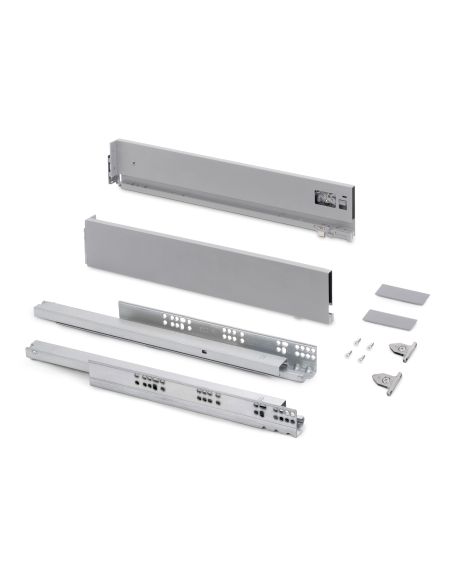 Emuca Cassetto esterno Vertex con regolazione 3D altezza 93mm, 40kg, profondità 350mm, Acciaio, Verniciato alluminio