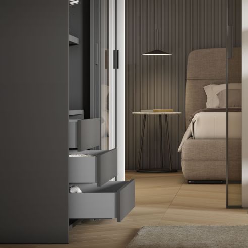 Emuca Cassetto esterno Vertex con regolazione 3D altezza 93mm, 40kg, profondità 450mm, Acciaio, Verniciato alluminio